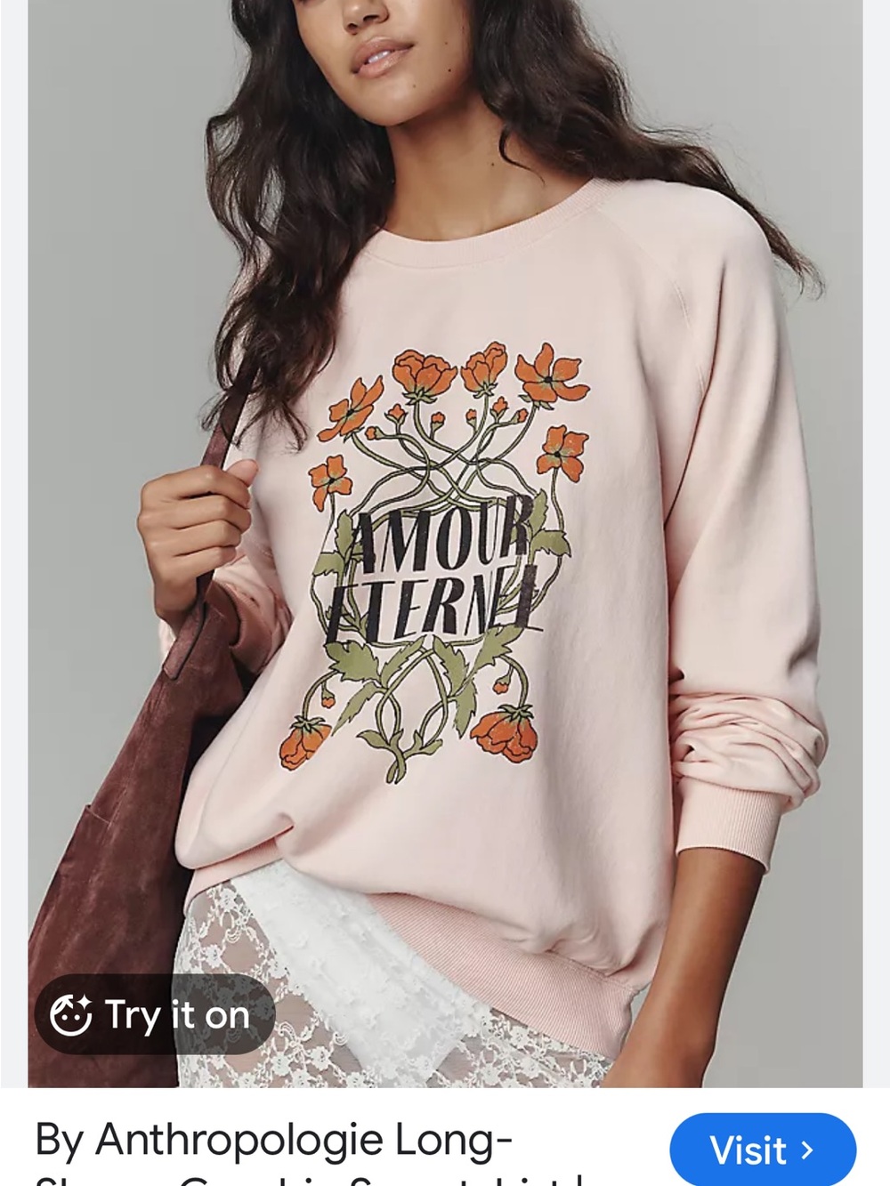 Anthropologie Pink Floral 'Amour Eternel' Graphic Sweatshirt